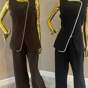 Sleeveless Contrast-Trim Jumpsuit - Black